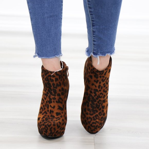 Platform Leopard Suede Ankle Heeled Booties - Picture 14 of 14